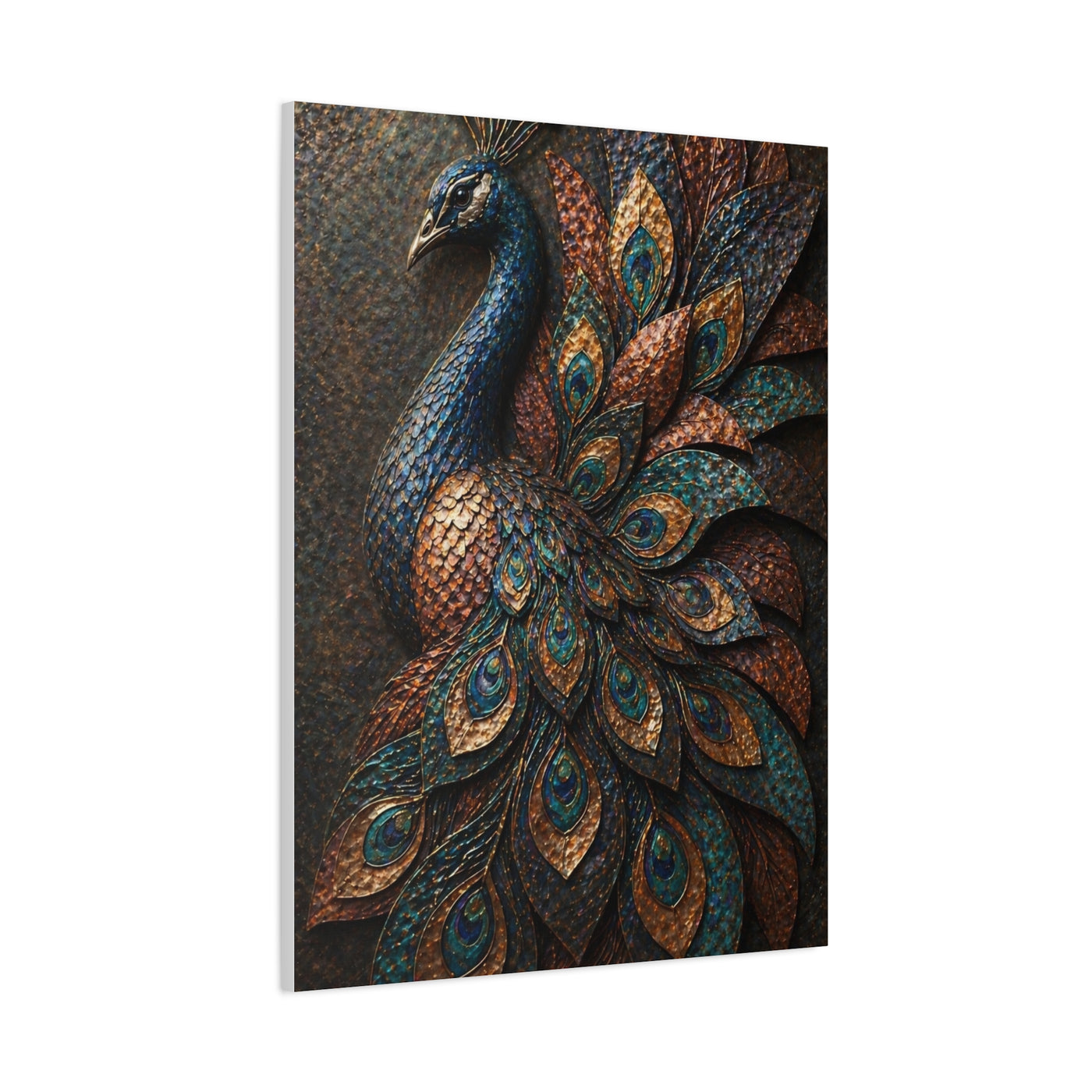 Sculptural Metal Peacock Relief Wall Art & Canvas Print