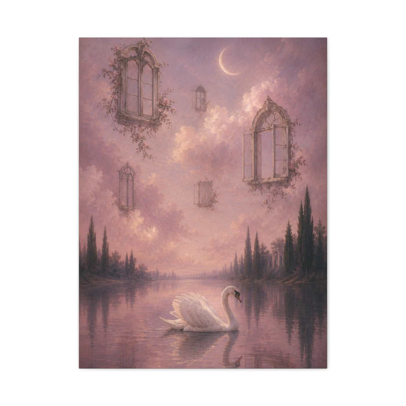 Surreal Swan & Floating Windows Dreamscape Wall Art & Canvas Print