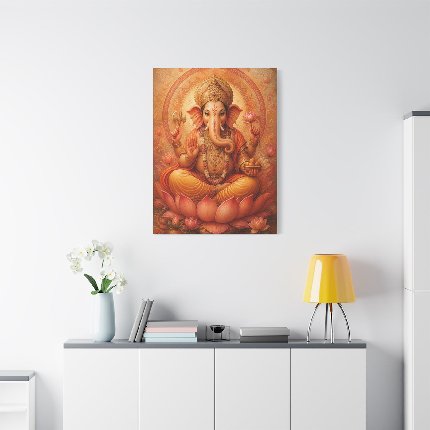 Lord Ganesha Lotus Blessing Wall Art & Canvas Print