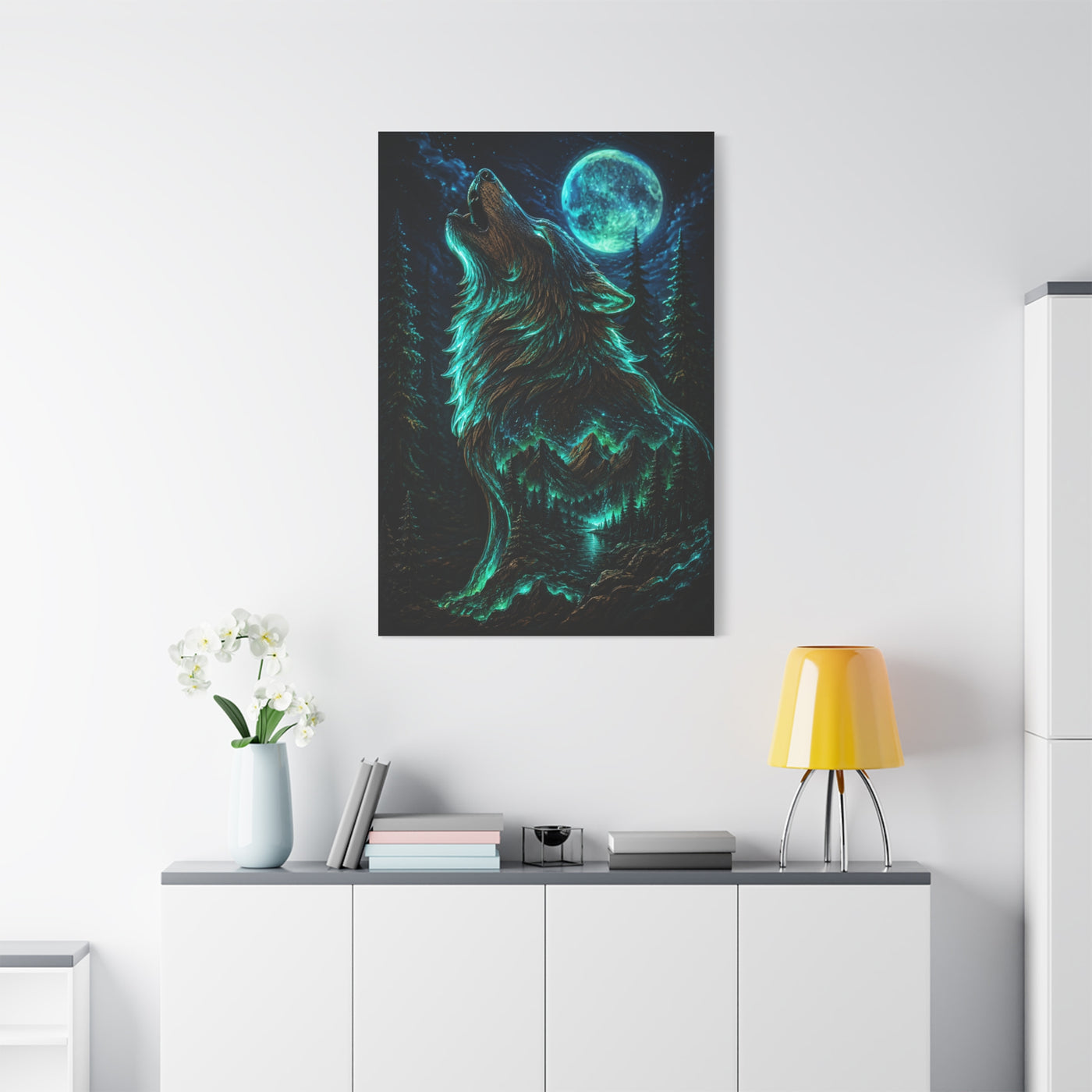 Celestial Spirit Wolf Dual Form Scene Wall Art & Canvas Print