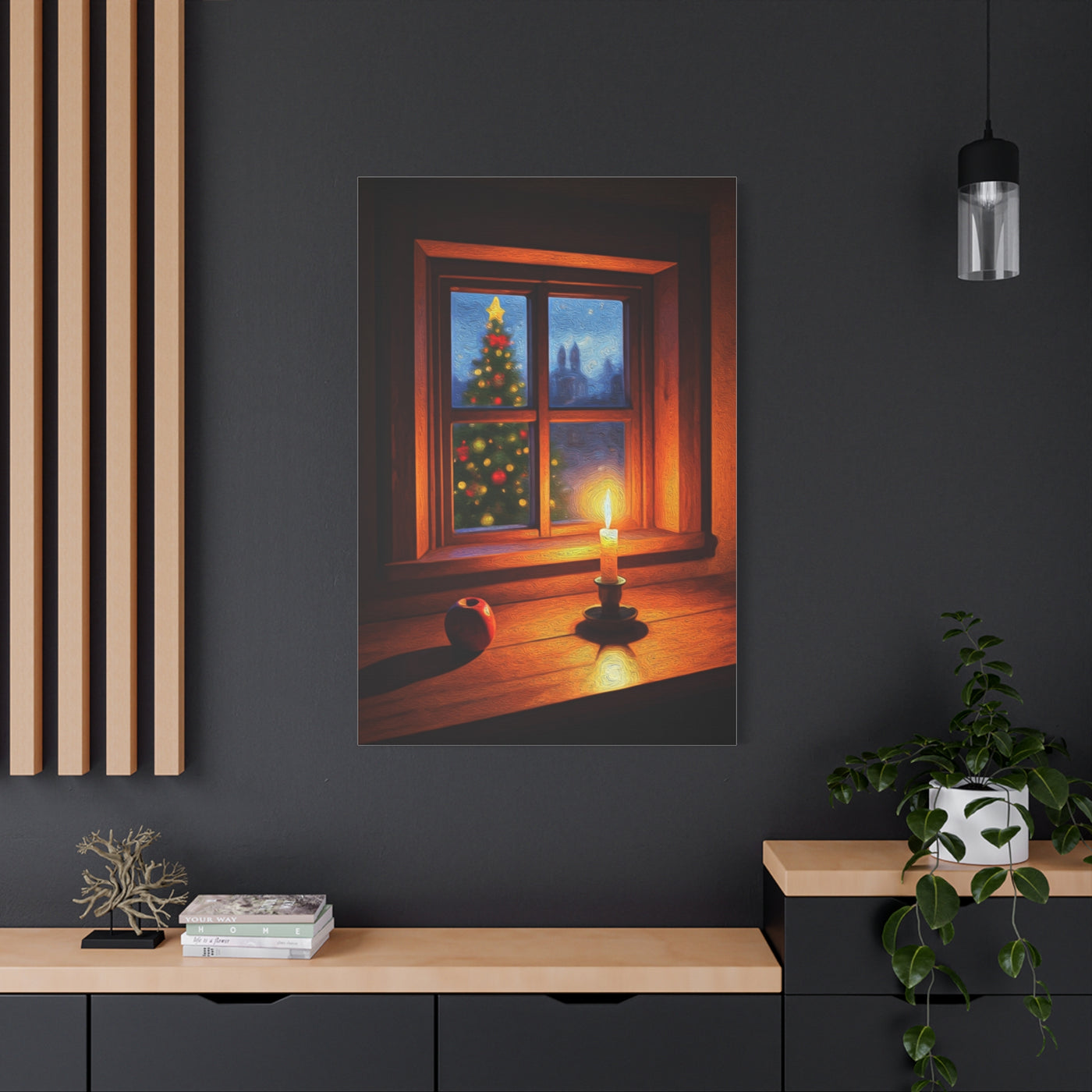 Cozy Christmas Window Candle Scene Wall Art & Canvas Print