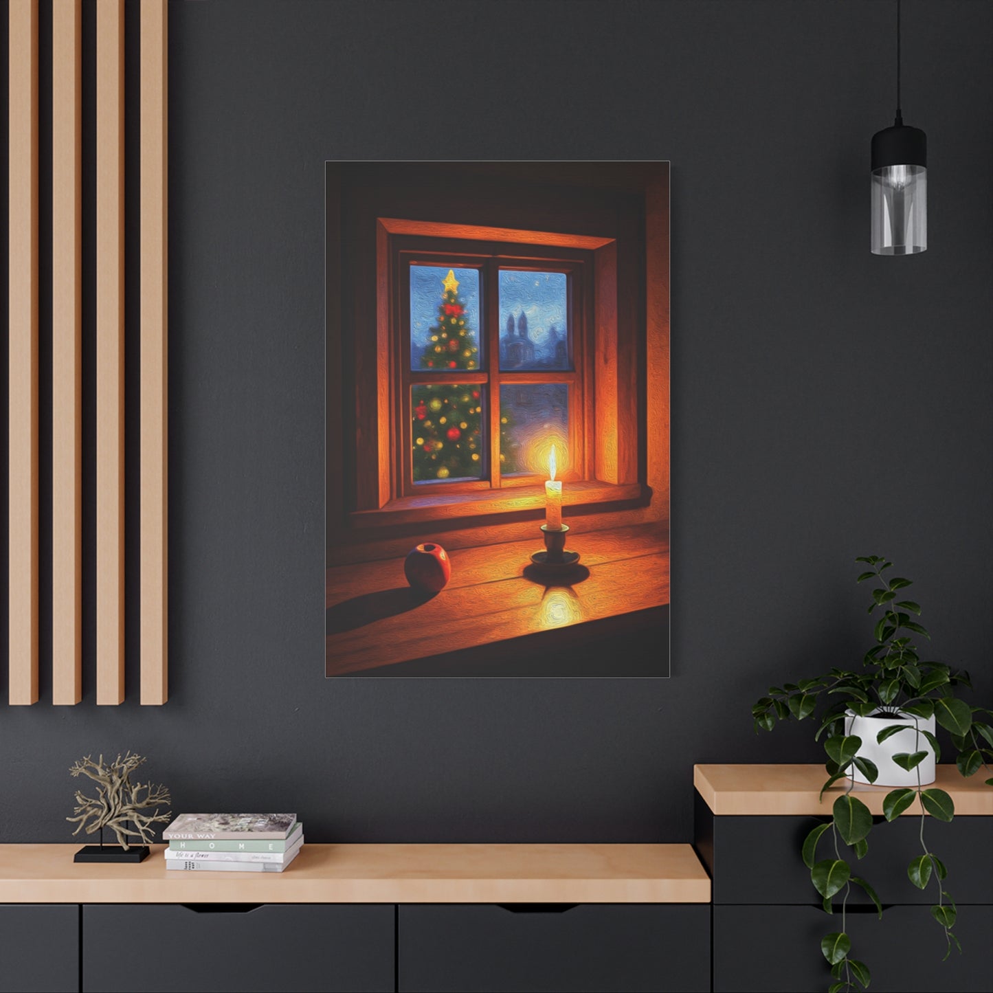 Cozy Christmas Window Candle Scene Wall Art & Canvas Print
