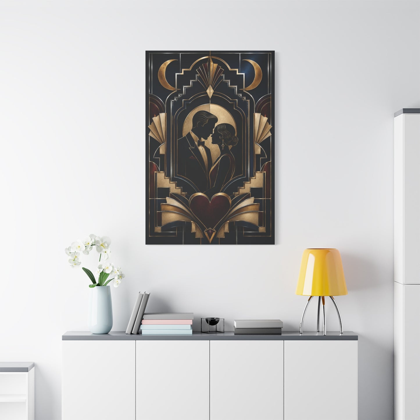 Neo-Deco Midnight Lovers Silhouette Wall Art & Canvas Print