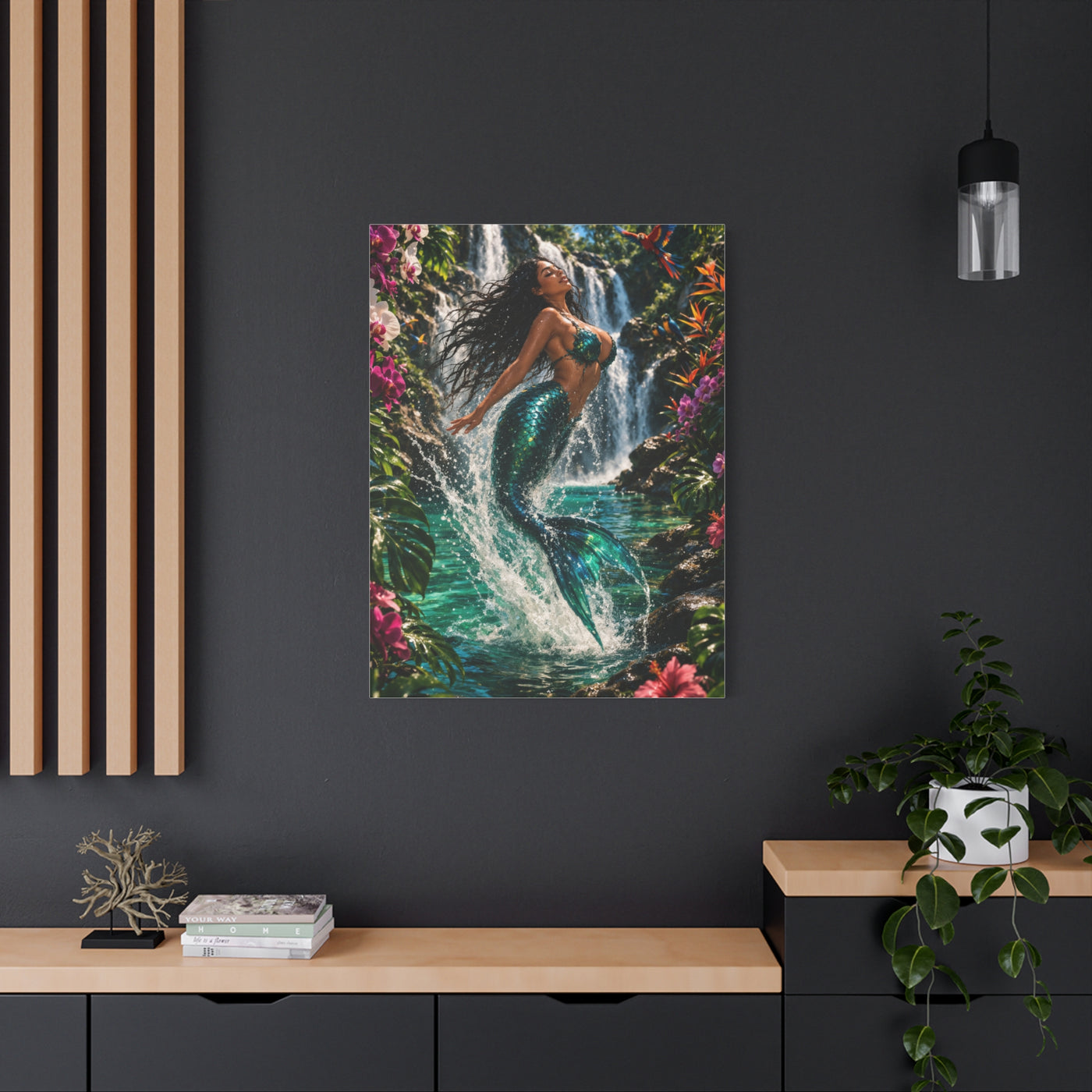 Tropical Waterfall Mermaid Escape Wall Art & Canvas Print