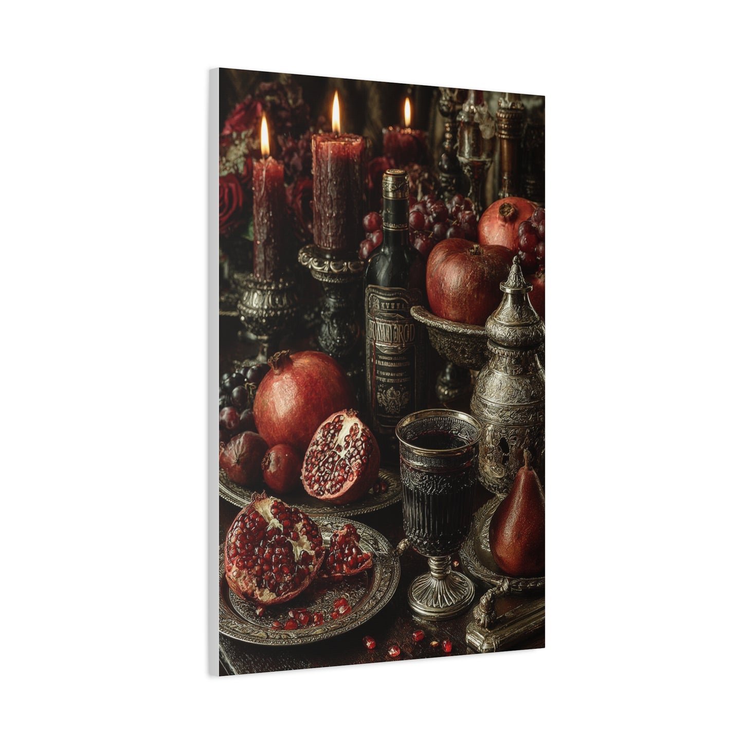 Pomegranate and Candlelight Renaissance Still Life Wall Art & Canvas Print