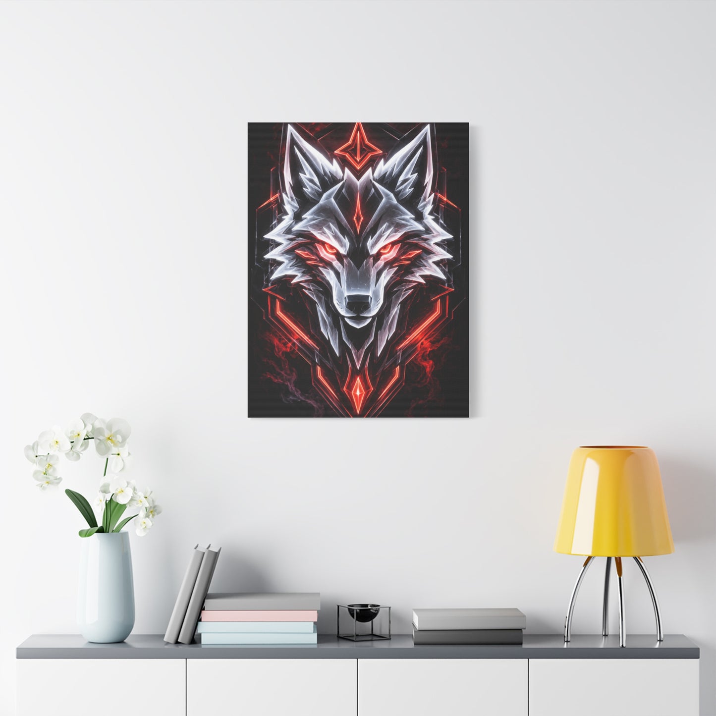 Futuristic Neon Wolf Emblem Geometric Wall Art & Canvas Print