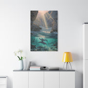 Dolphins Swimming Beneath Sunlit Coastal Waters Wall Art & Canvas Print