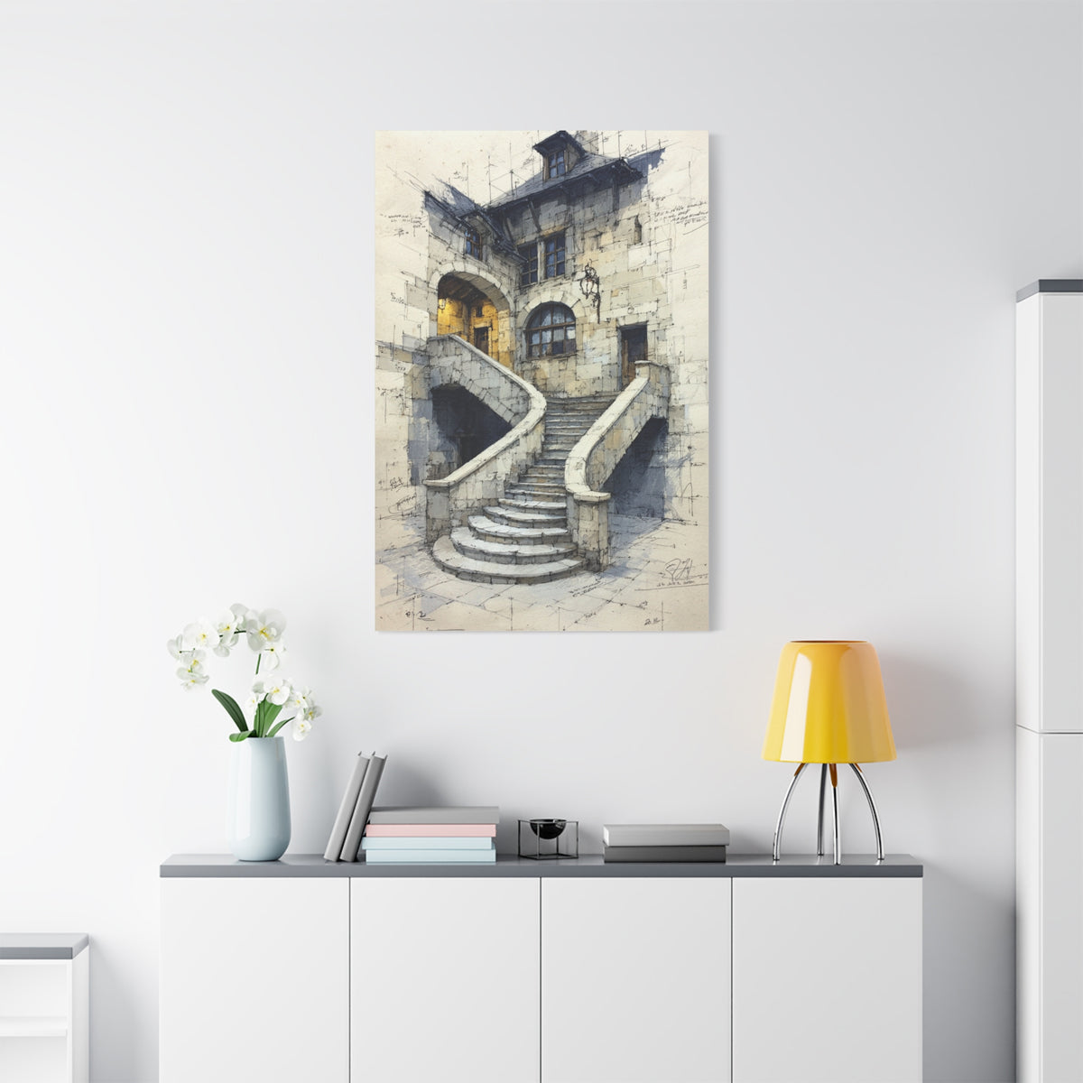 Architectural Staircase Sketch Wall Art & Canvas Print