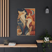 Folk Twin Foxes Celestial Linocut Wall Art & Canvas Print