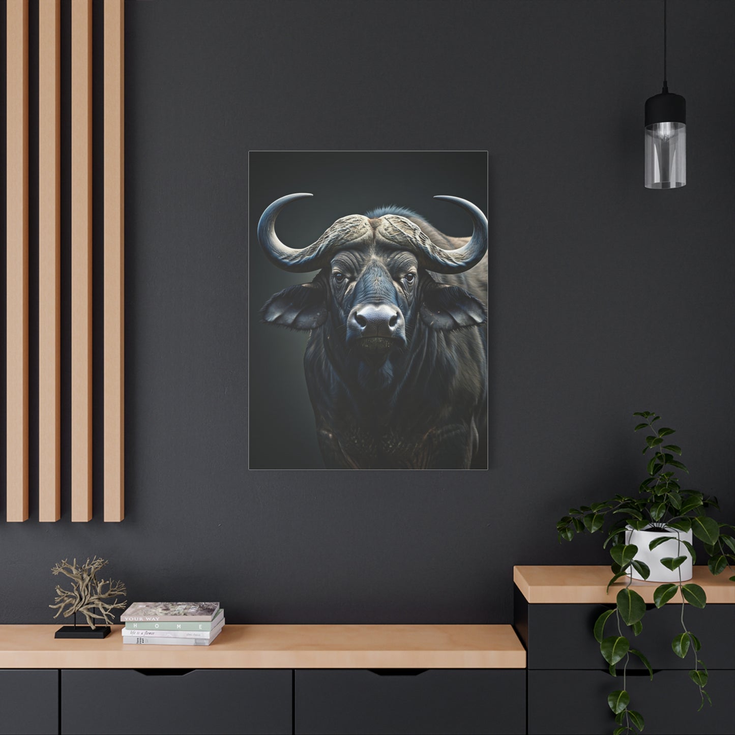 Ultra-Dark Matte Cape Buffalo Portrait Wall Art & Canvas Print