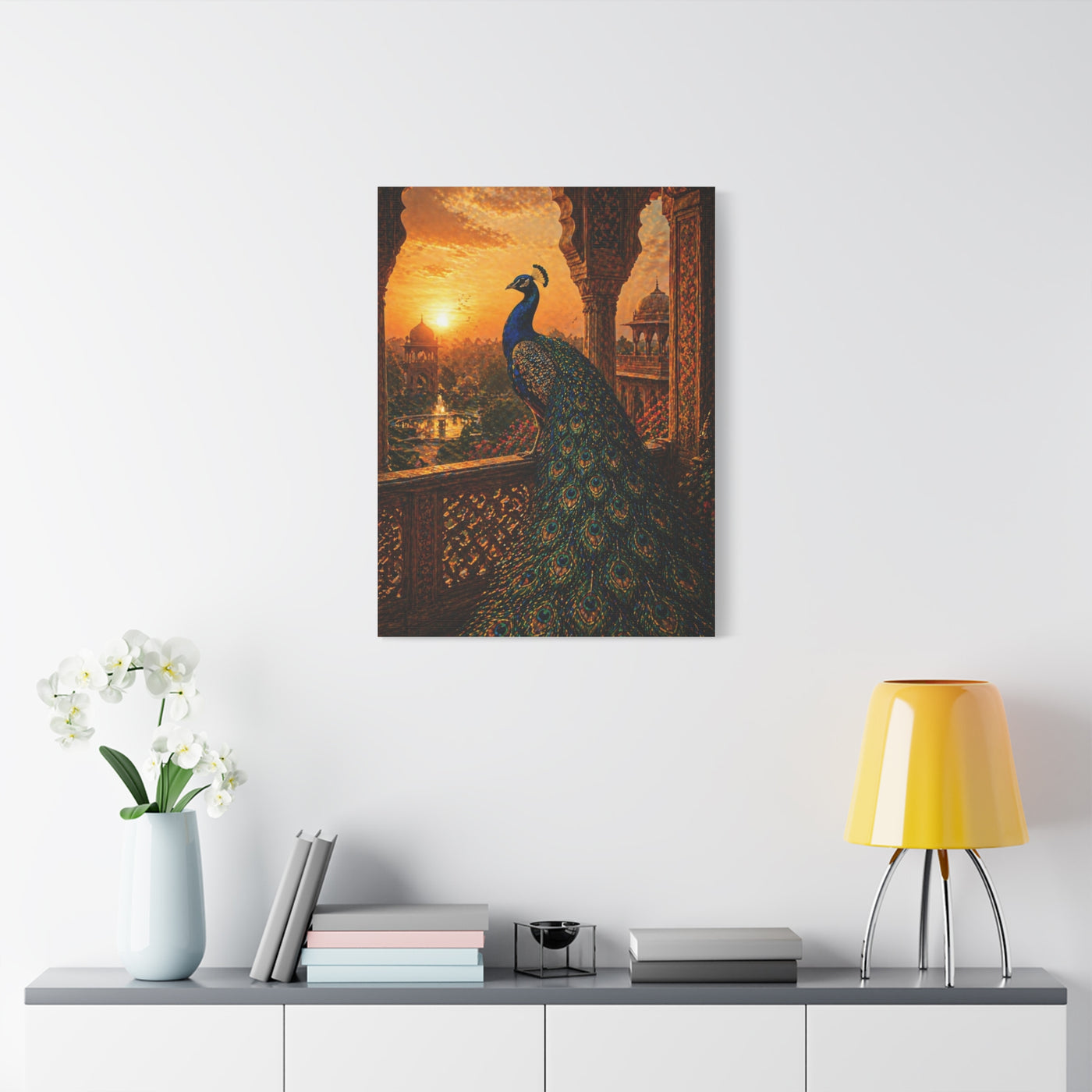 Mughal Palace Sunset Peacock Wall Art & Canvas Print