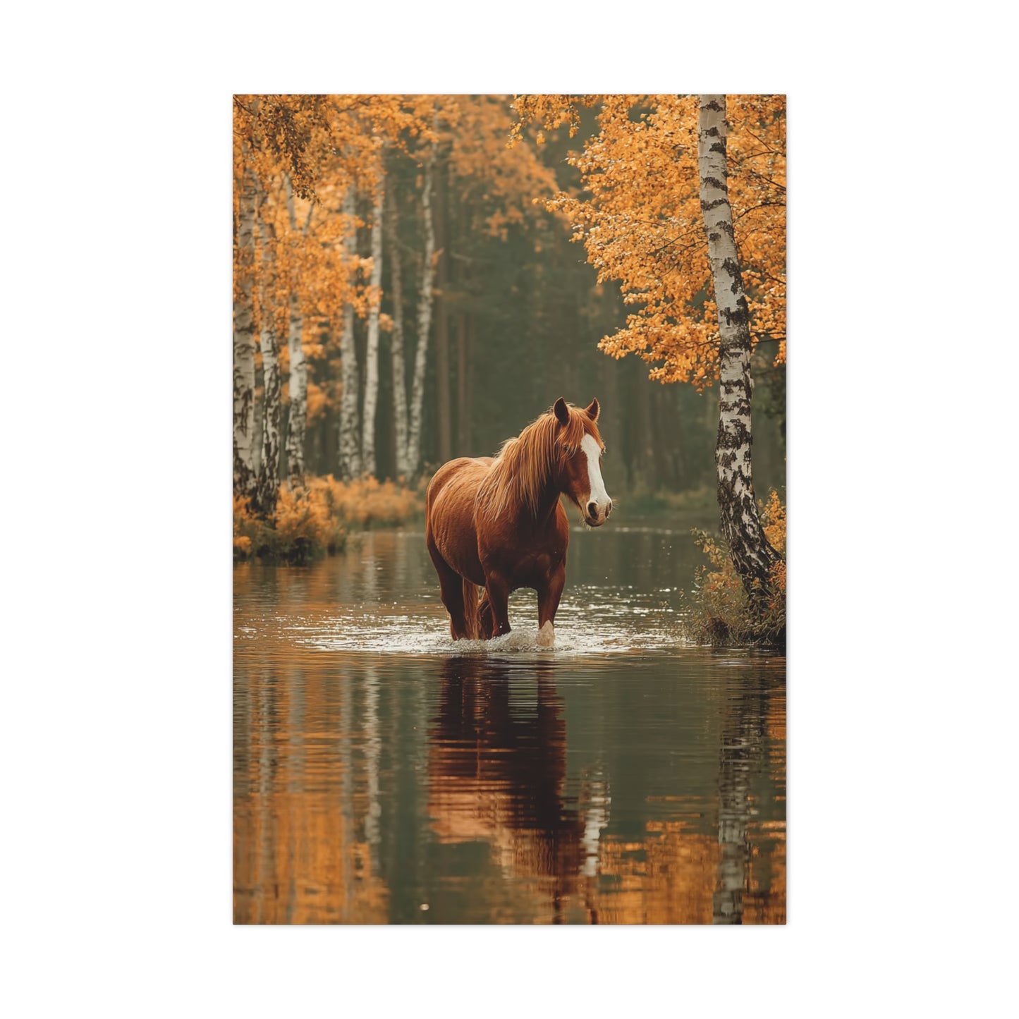 Autumn River Horse Reflection Wall Art & Canvas Print