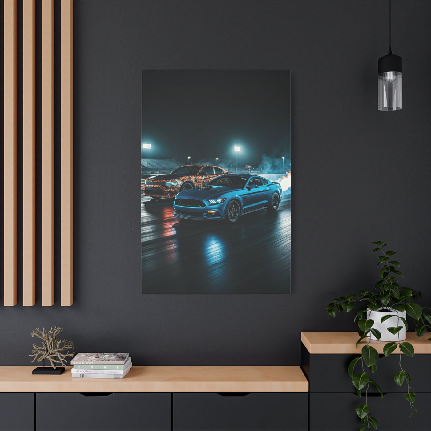 Blue Mustang Surge – Hellcat Widebody Drag Duel Wall Art & Canvas Prints
