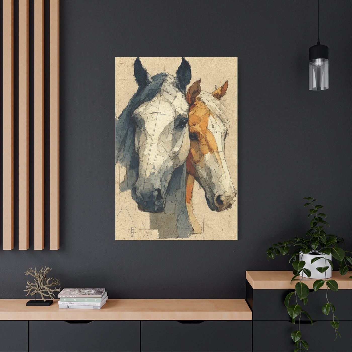 Dual Horse Portrait Sketch Wall Art & Canvas Print