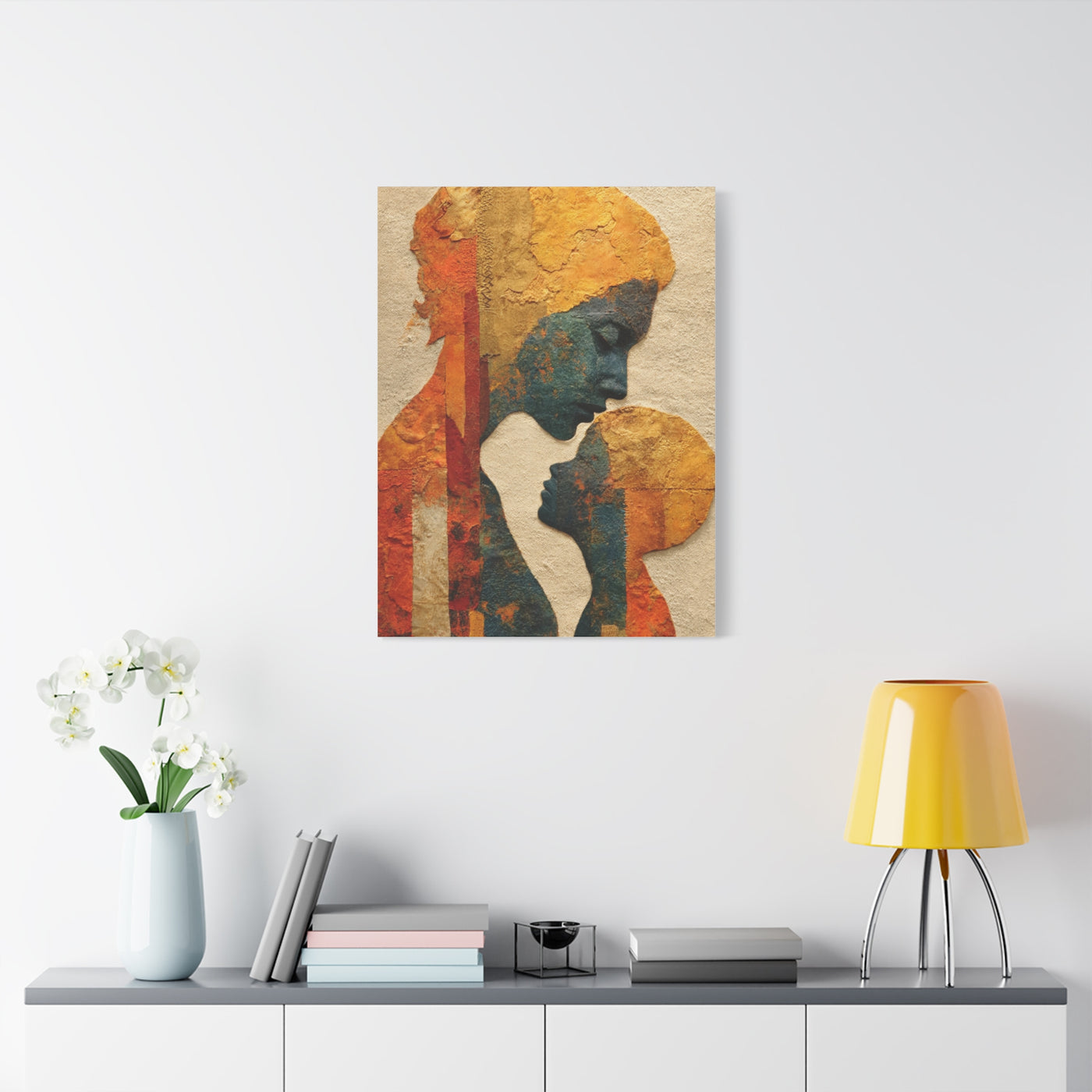 Mother and Child Textured Silhouette Wall Art & Canvas Print