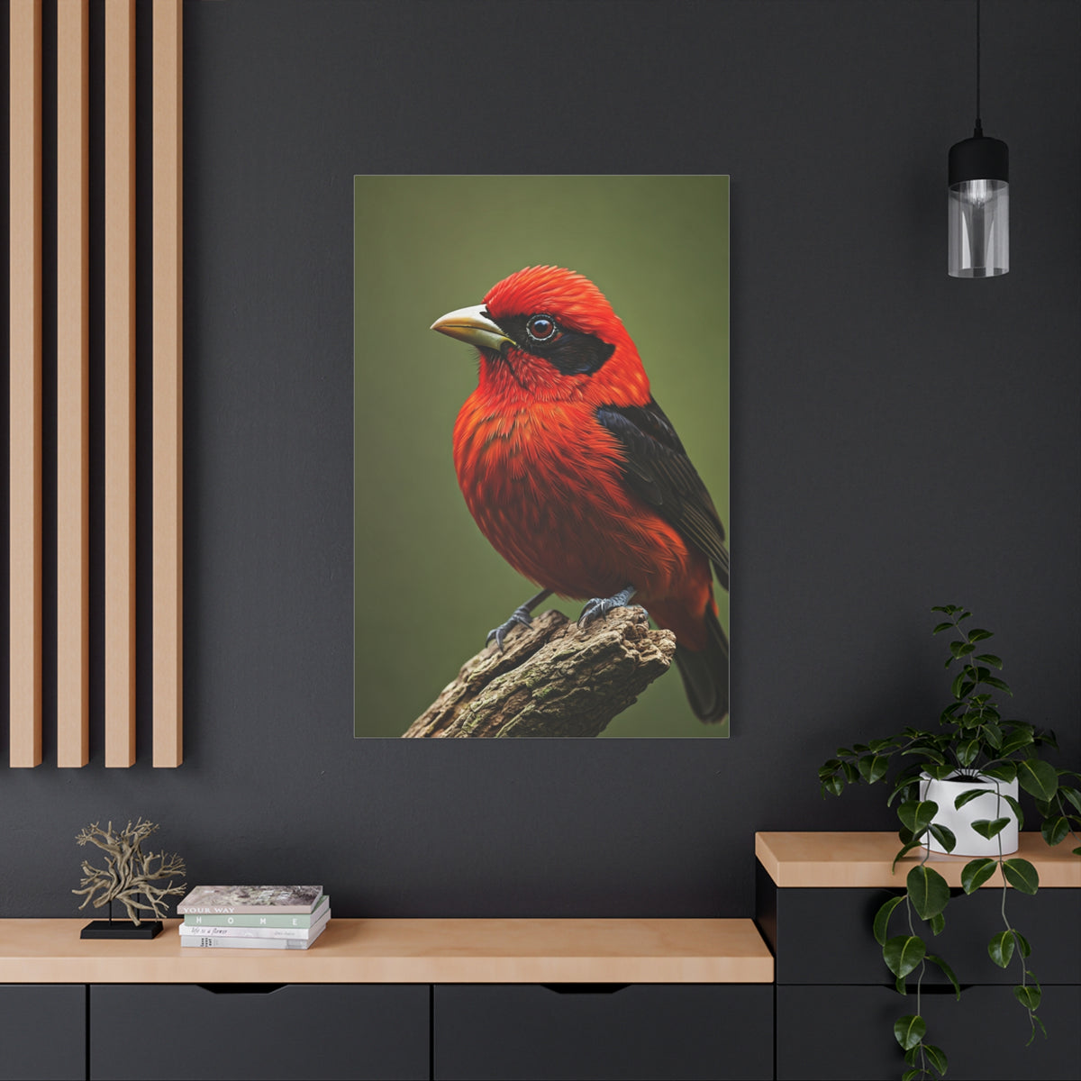 Scarlet Tanager Perched on Forest Branch Wall Art & Canvas Print