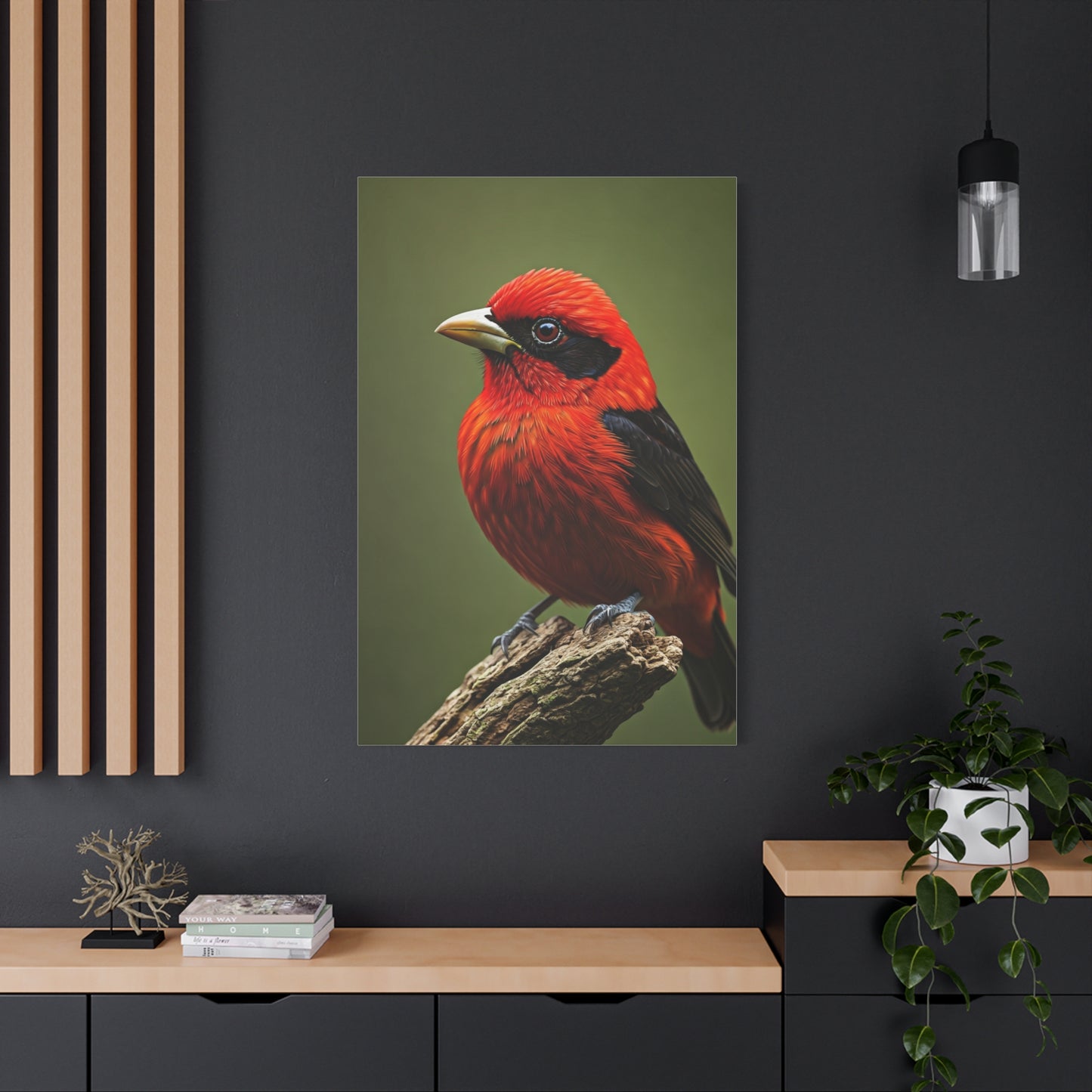 Scarlet Tanager Perched on Forest Branch Wall Art & Canvas Print