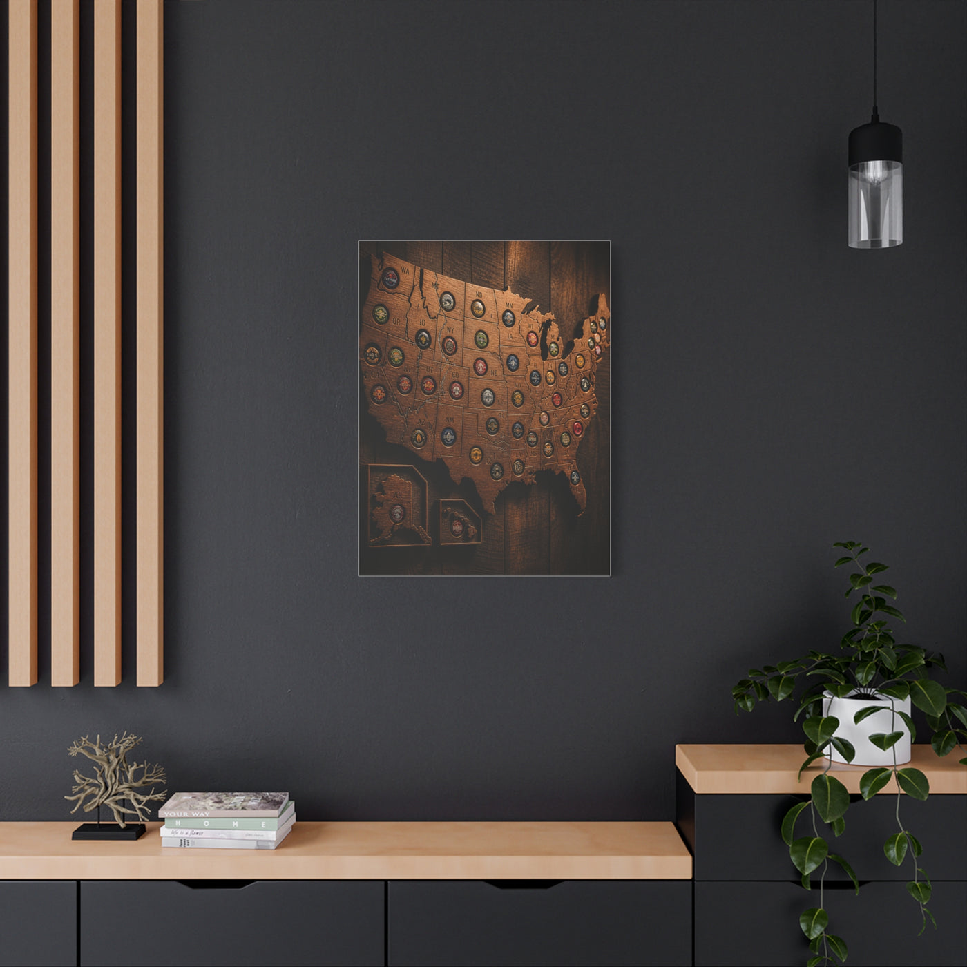 Wooden Beer Cap USA Map Wall Art & Canvas Print