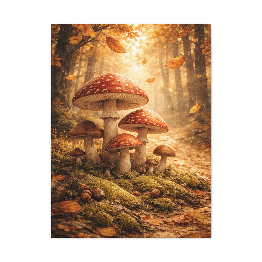 Magical Autumn Amanita Mushroom Forest Wall Art & Canvas Print