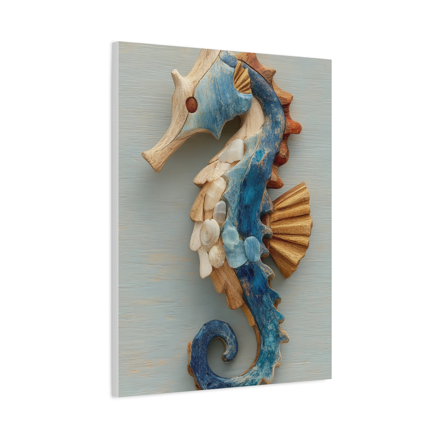 Driftwood Seahorse Coastal Sculpture Wall Art & Canvas Print