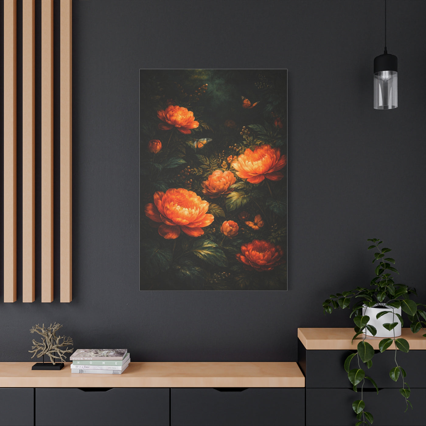 Dark Botanical Orange Bloom Study Wall Art & Canvas Print