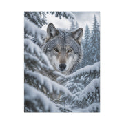 Snow-Covered Pine Wolf Close Portrait Wall Art & Canvas Print