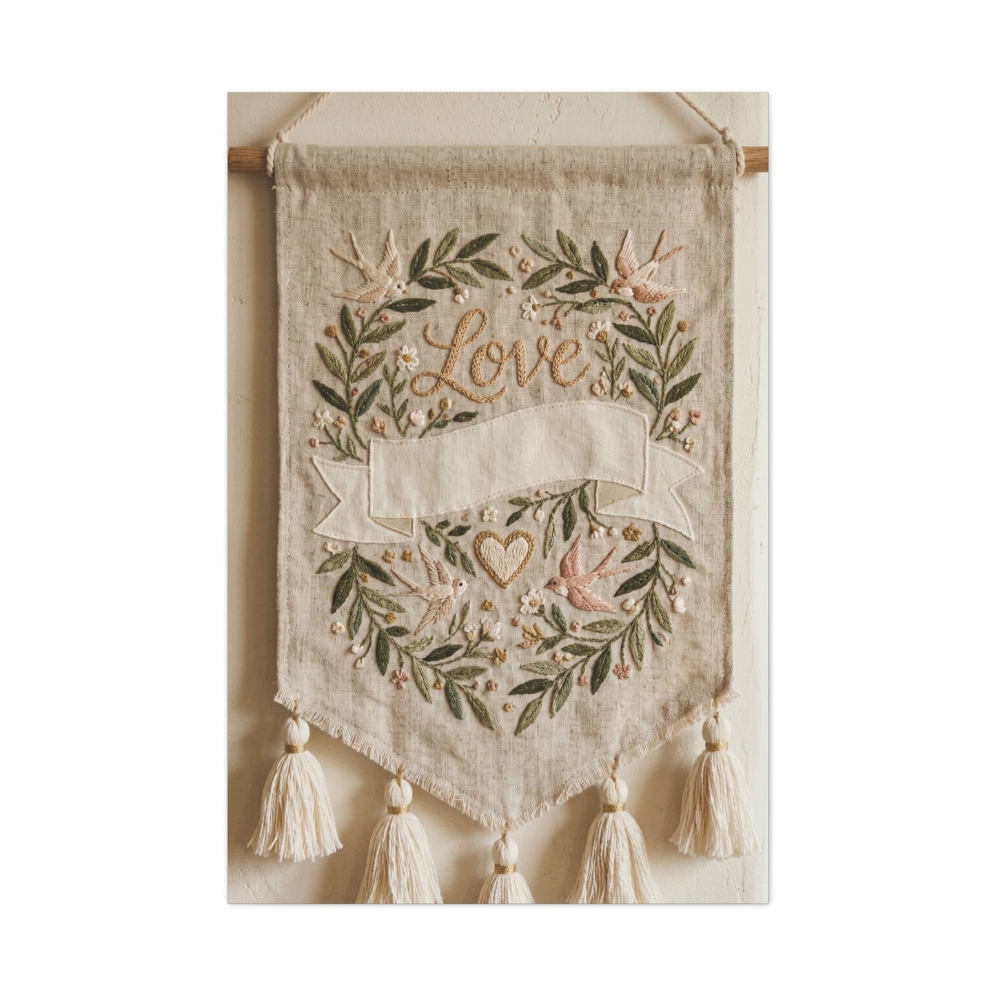 Bohemian Love Embroidered Textile Banner Wall Art & Canvas Print