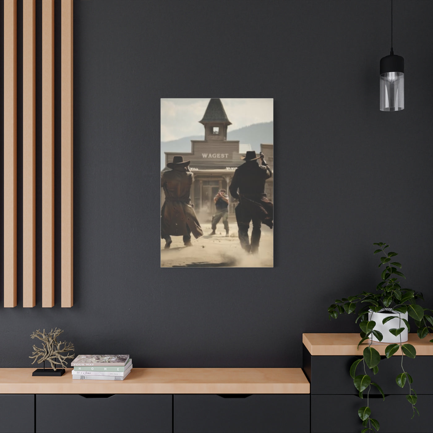 Frontier Gunfight in the Western Street Wall Art & Canvas Print