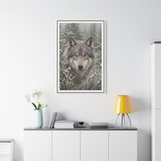 Snow Forest Gray Wolf Framed Portrait Wall Art & Canvas Print