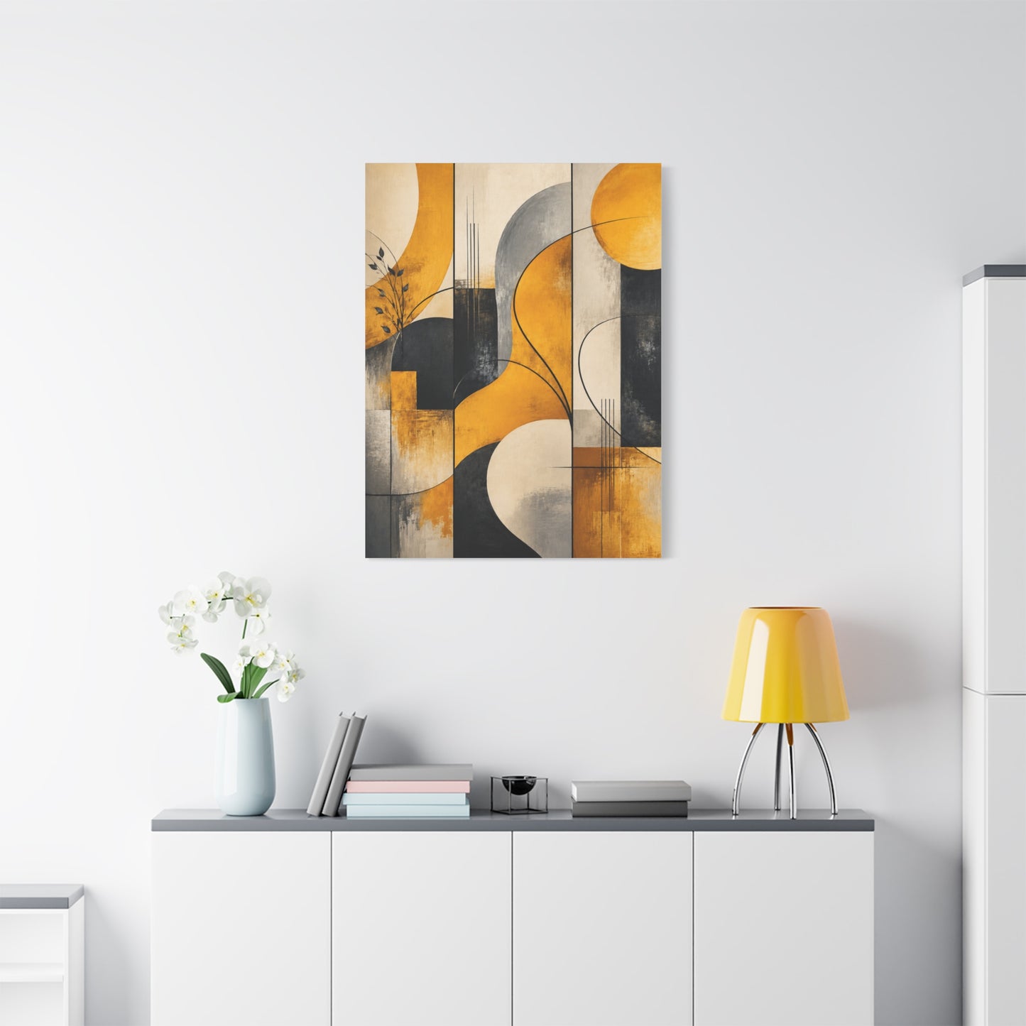 Abstract Panel Flow Mustard & Neutral Composition Wall Art & Canvas Print