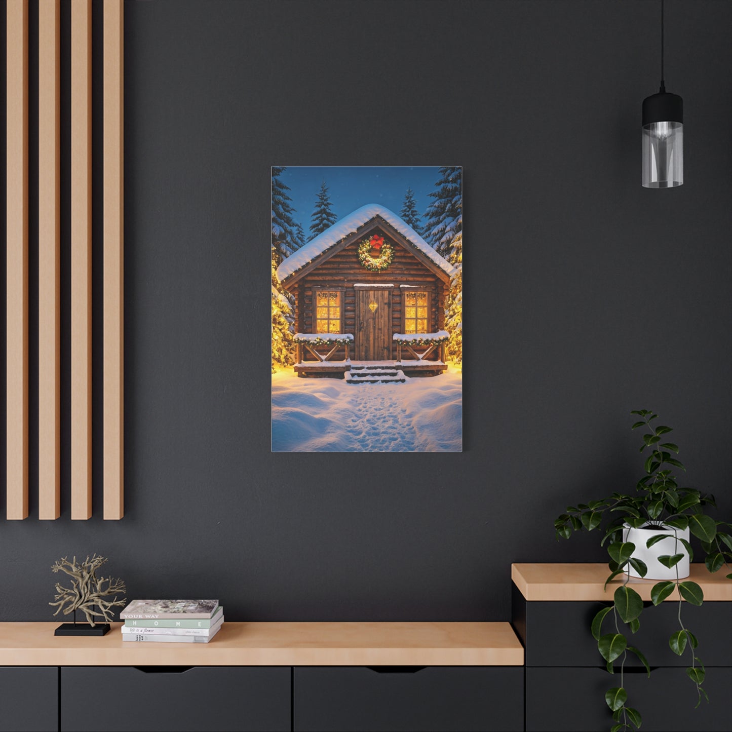 Cozy Snowy Christmas Cabin Among Pine Trees Wall Art & Canvas Print