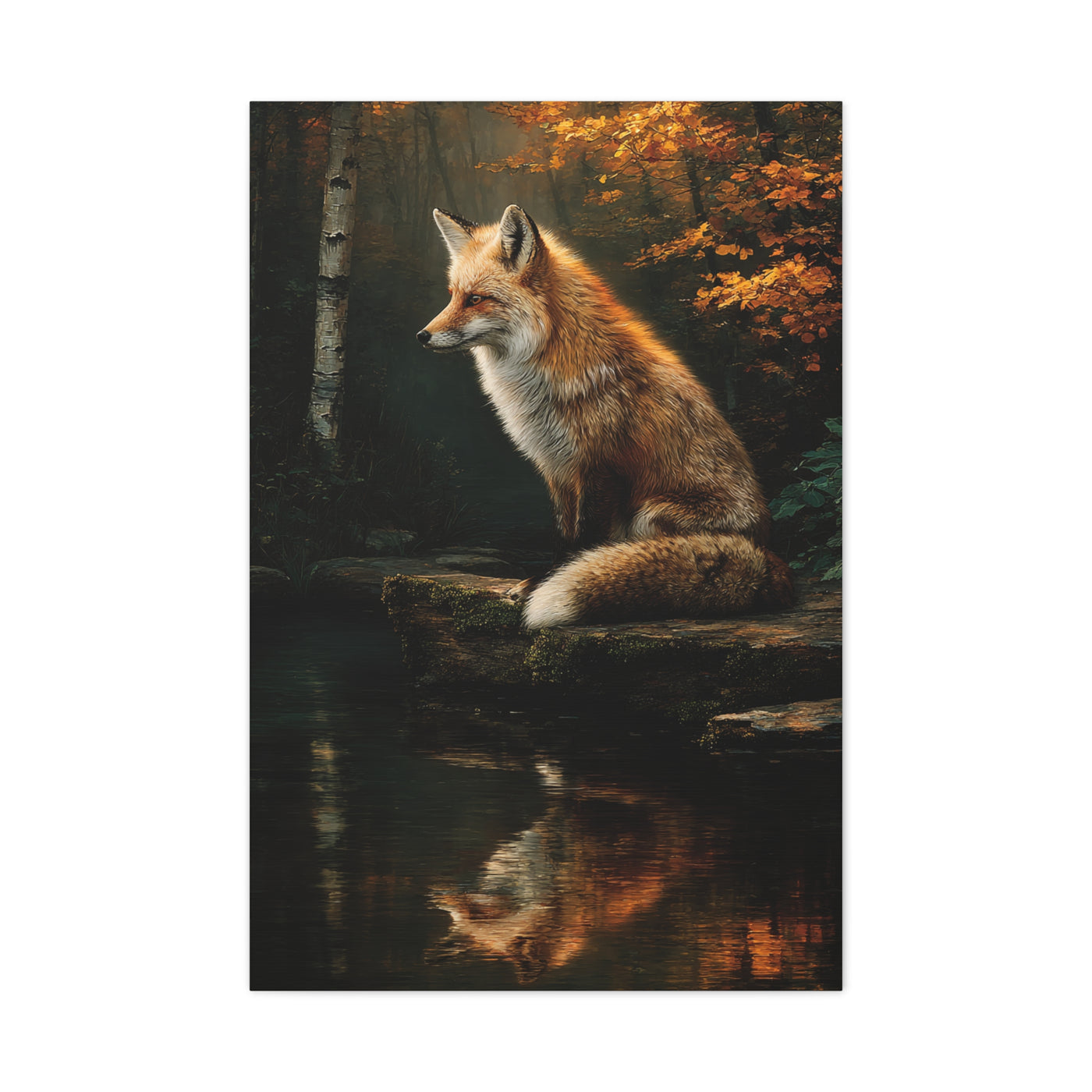 Woodland Stream Fox Reflection Wall Art & Canvas Print