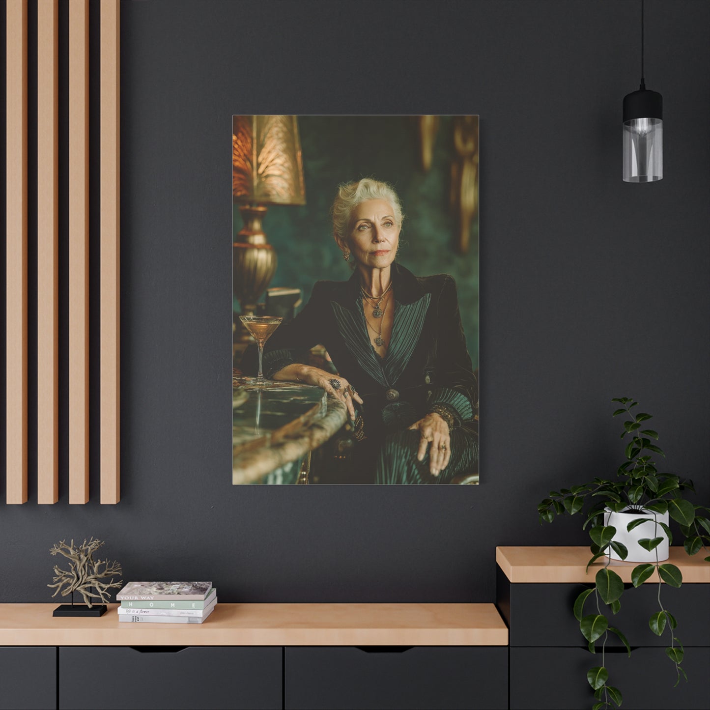 Silver-Haired Woman Martini Portrait Wall Art & Canvas Print