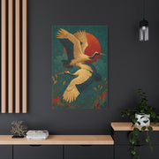 Golden Crane Celestial Flight Wall Art & Canvas Print