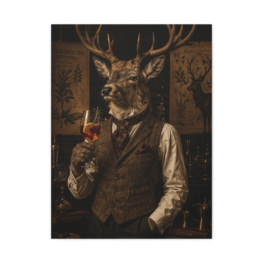 Vintage Botanical Stag Sommelier Portrait Wall Art & Canvas Print