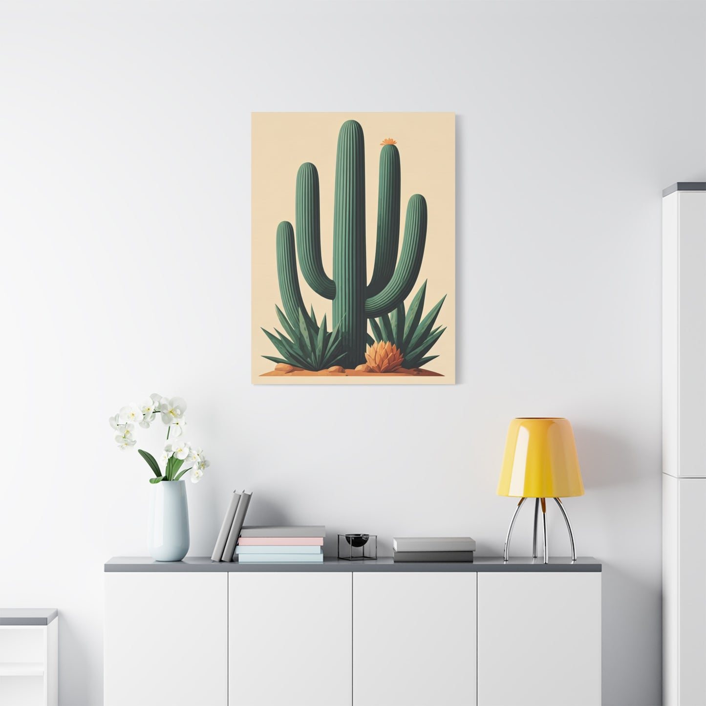 Desert Botanical Saguaro and Agave Composition Wall Art & Canvas Prints