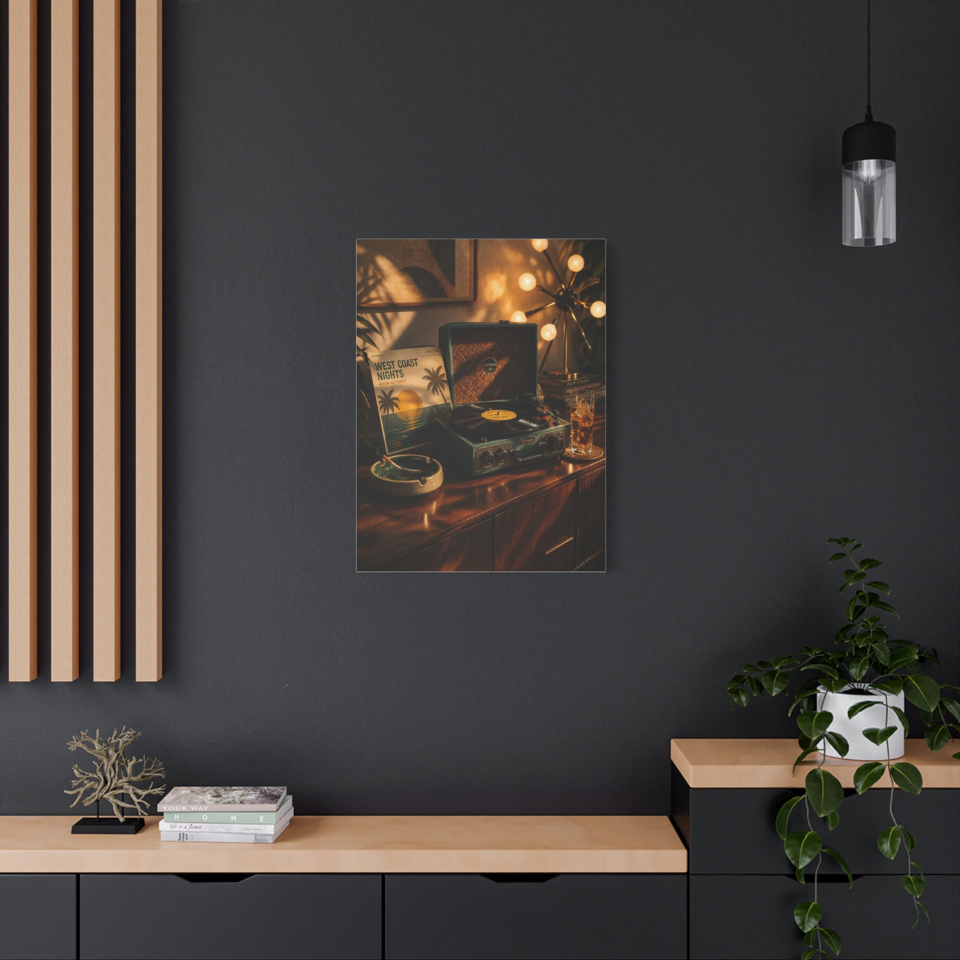 Retro Record Player Lounge Scene Wall Art & Canvas Print