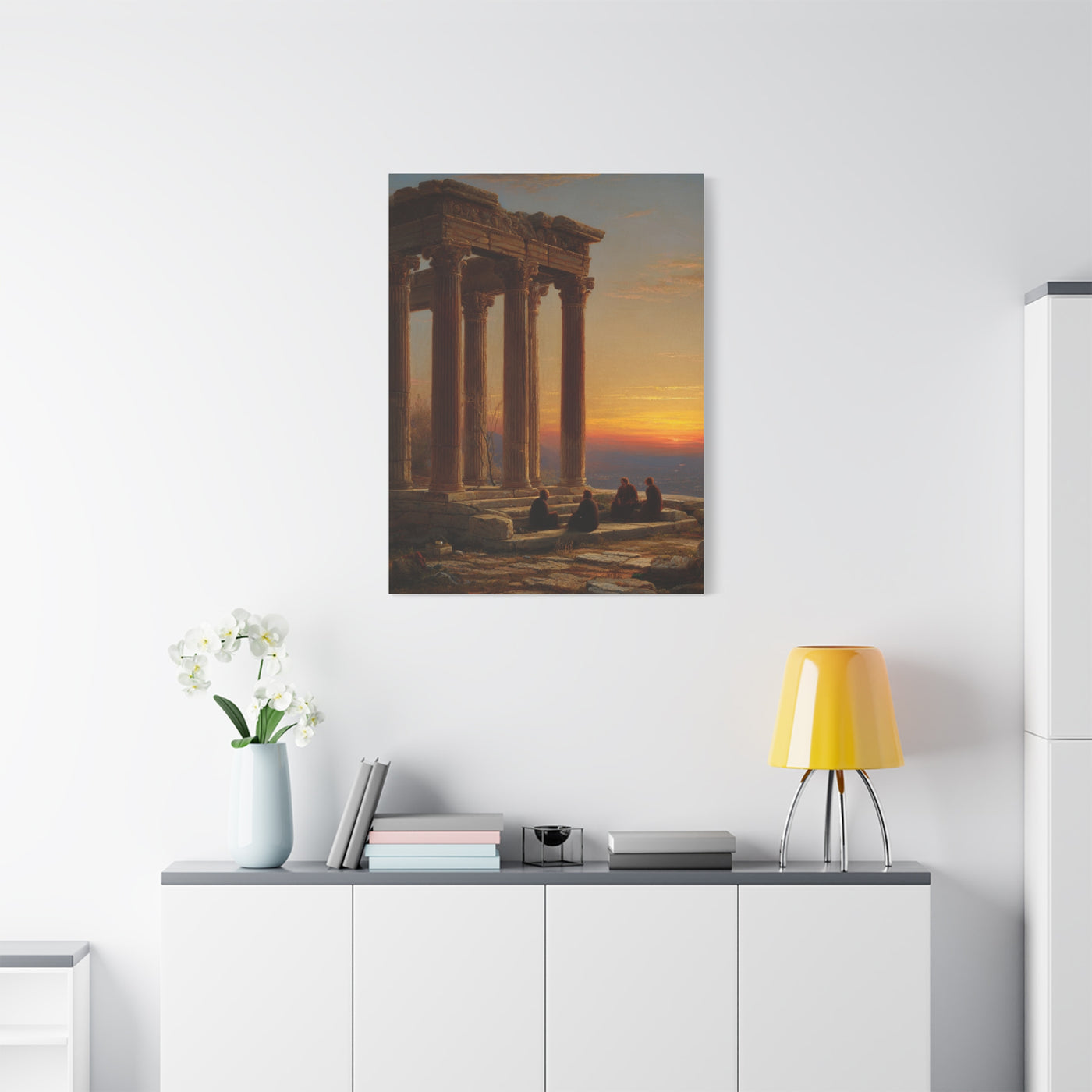 Greek Temple Ruins at Sunset with Philosophers Wall Art & Canvas Print