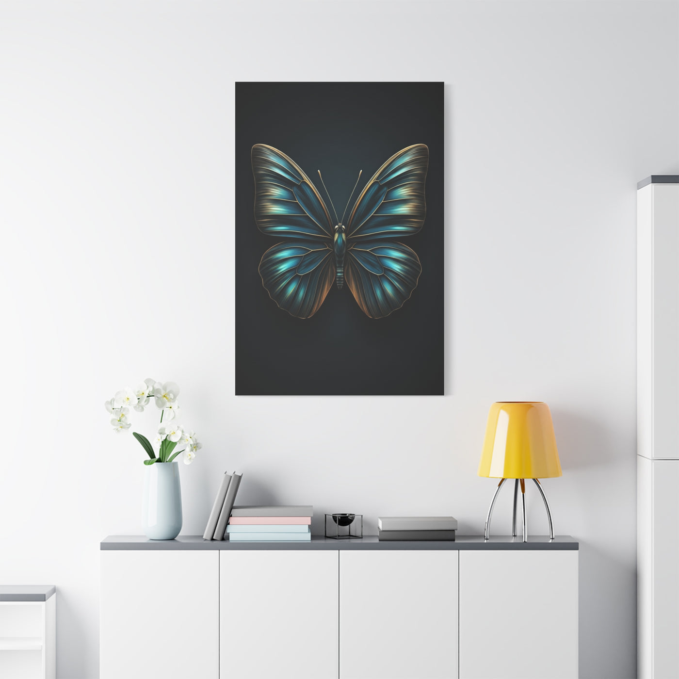 Midnight Blue Butterfly Symmetry Portrait Wall Art & Canvas Prints