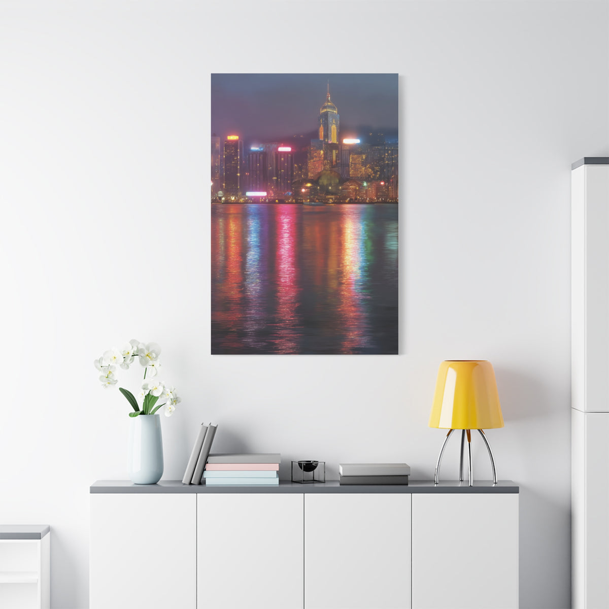 Hong Kong Skyline Rainy Neon Reflections Wall Art & Canvas Print