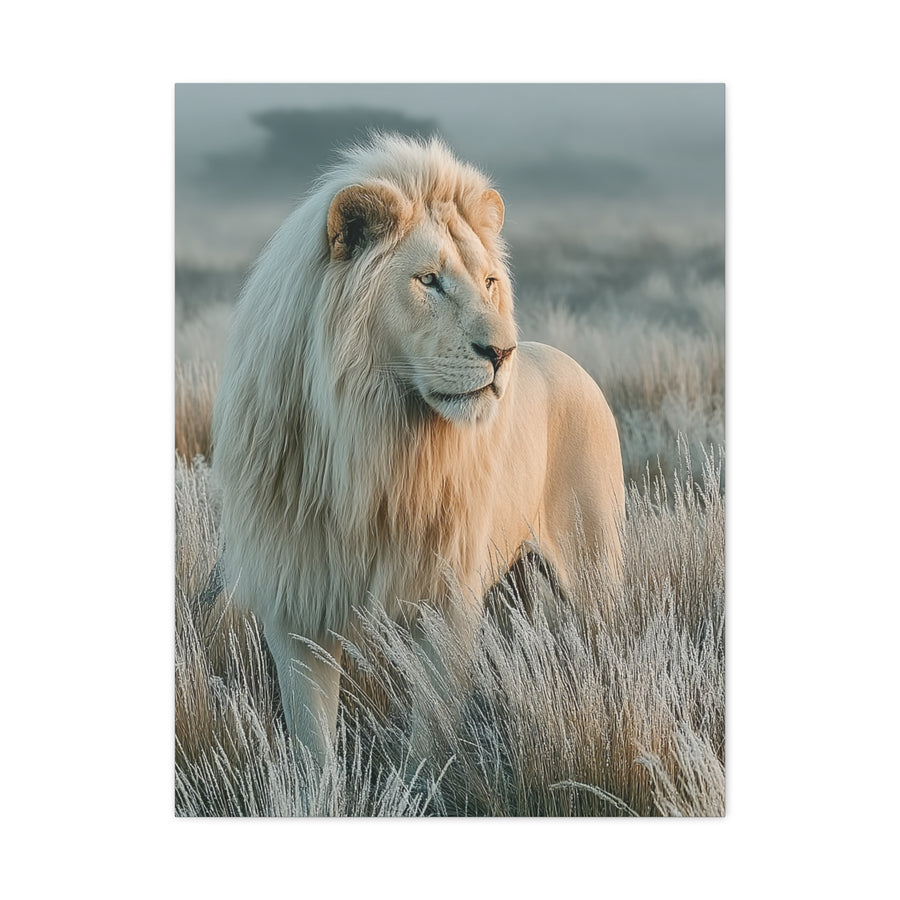 White Lion Frosted Grass Portrait Wall Art & Canvas Print