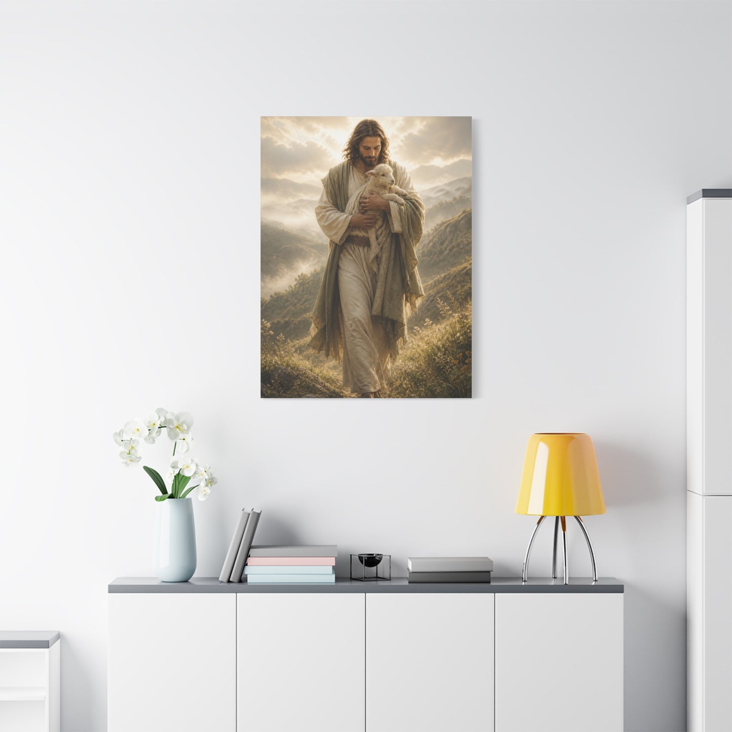 Jesus Carrying the Lamb at Dawn Wall Art & Canvas Print