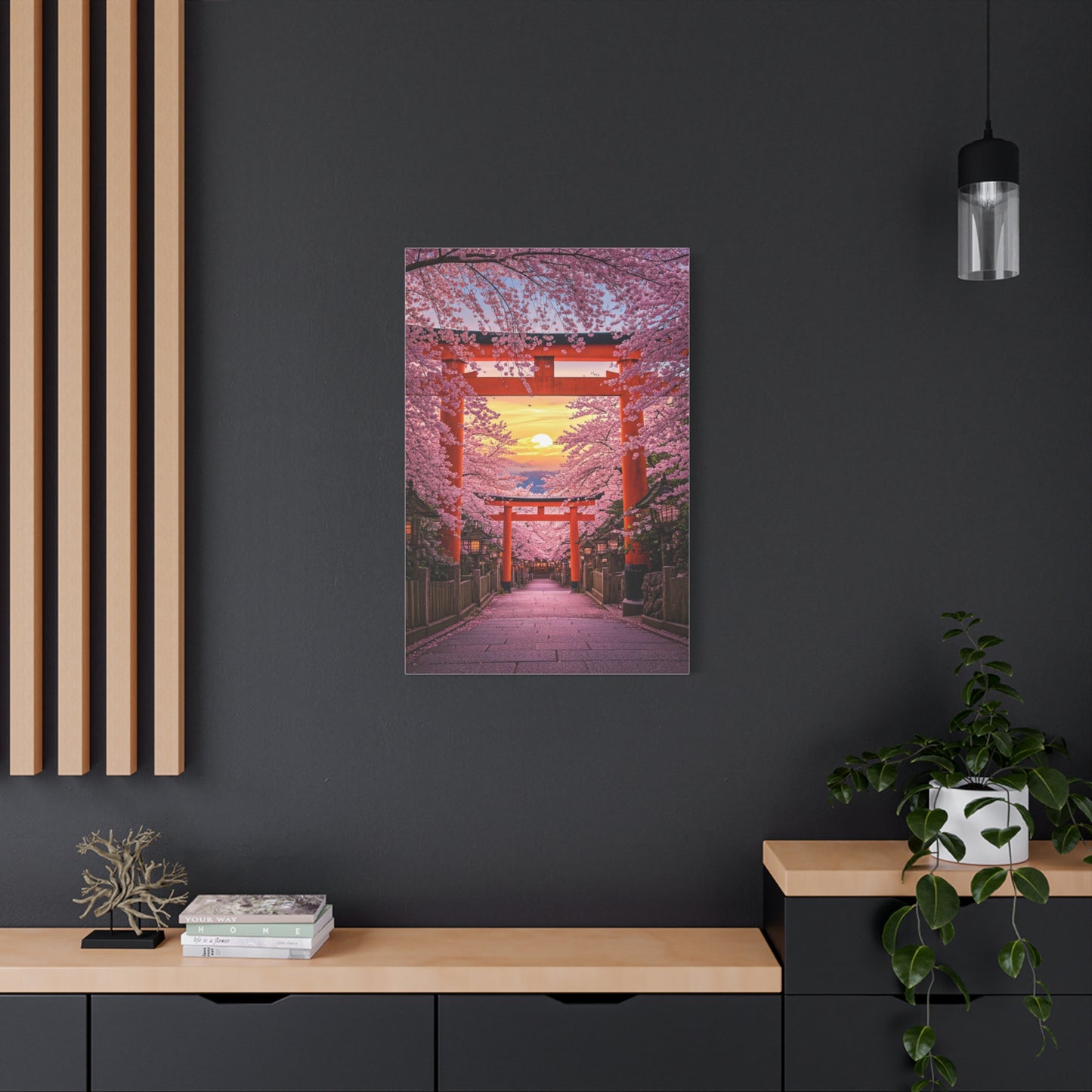 Torii Gate Sakura Pathway at Sunset Wall Art & Canvas Prints