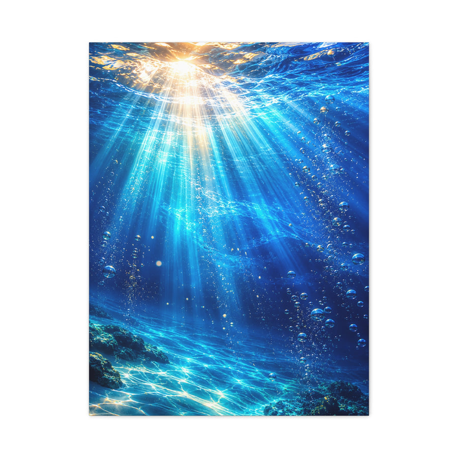 Sunlit Underwater Light Rays Ocean Scene Wall Art & Canvas Print