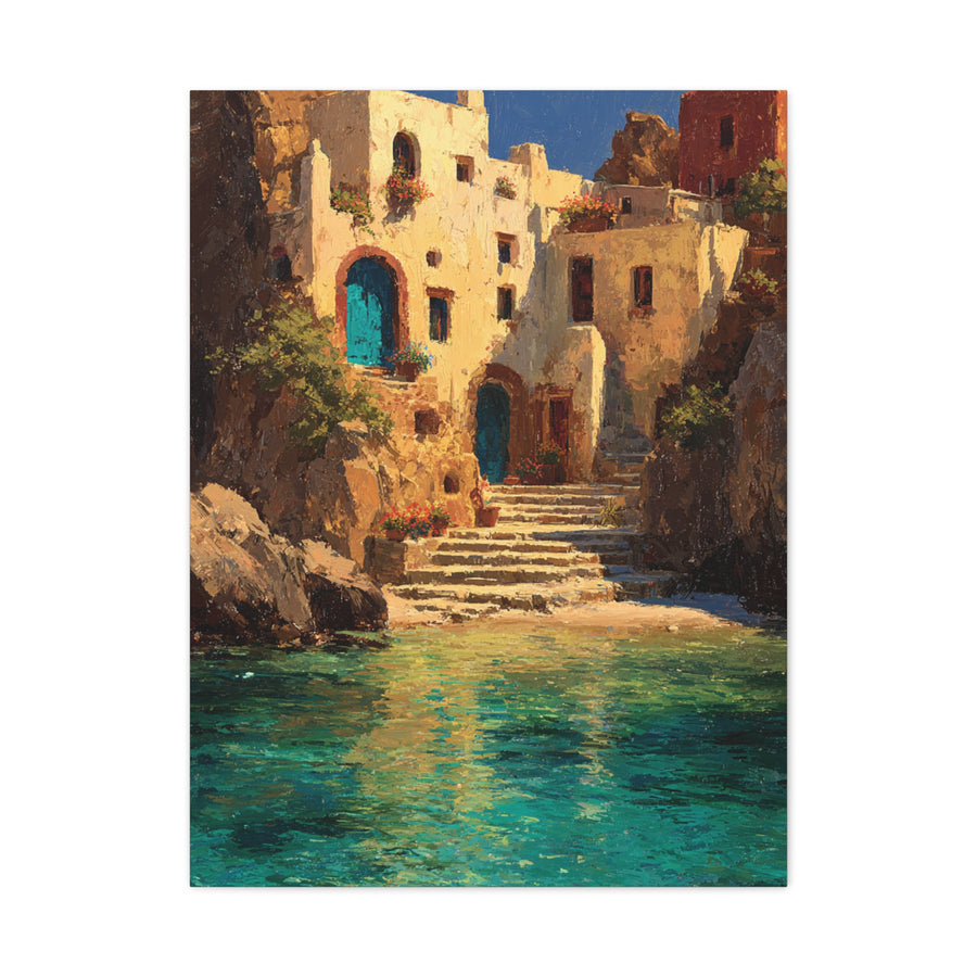 Mediterranean Coastal Village Wall Art & Canvas Print