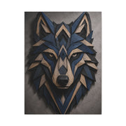 Layered Blue Geometric Wolf Head Sculpture Wall Art & Canvas Print