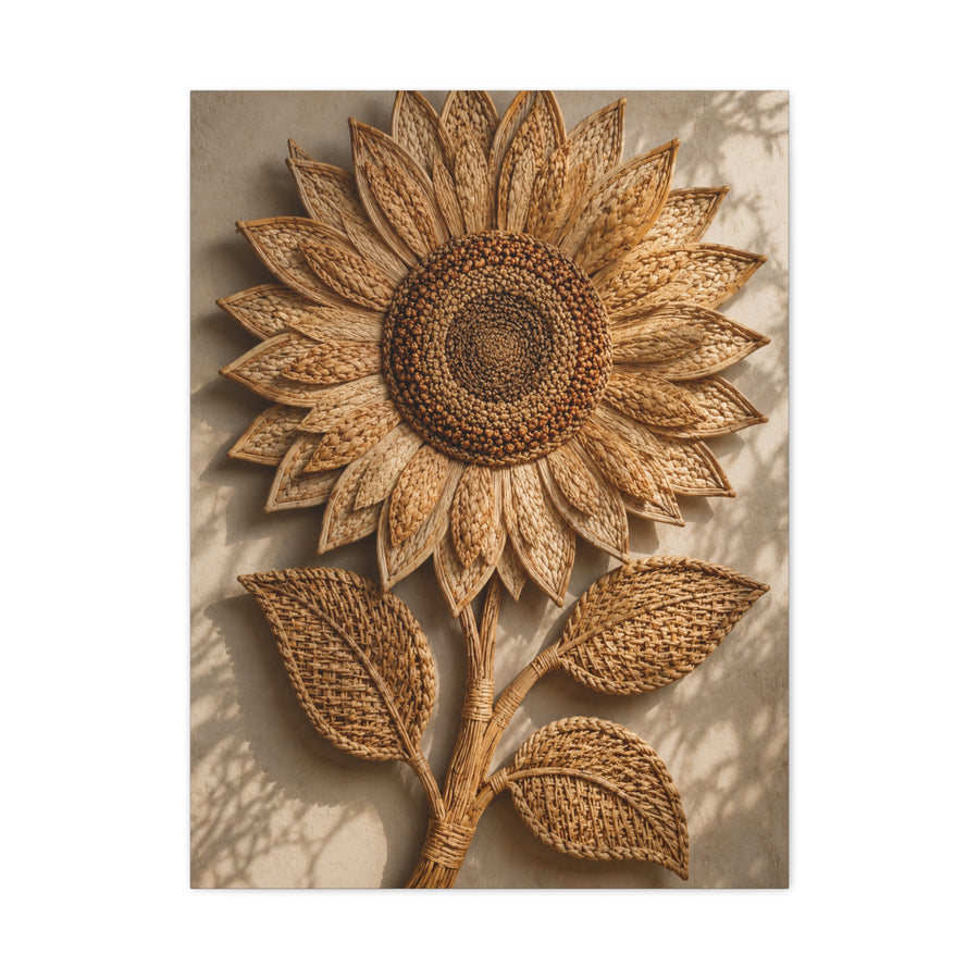 Handwoven Natural Sunflower Textile Wall Art & Canvas Print