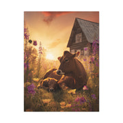 Sunset Farm Meadow Cow and Calf Wall Art & Canvas Print