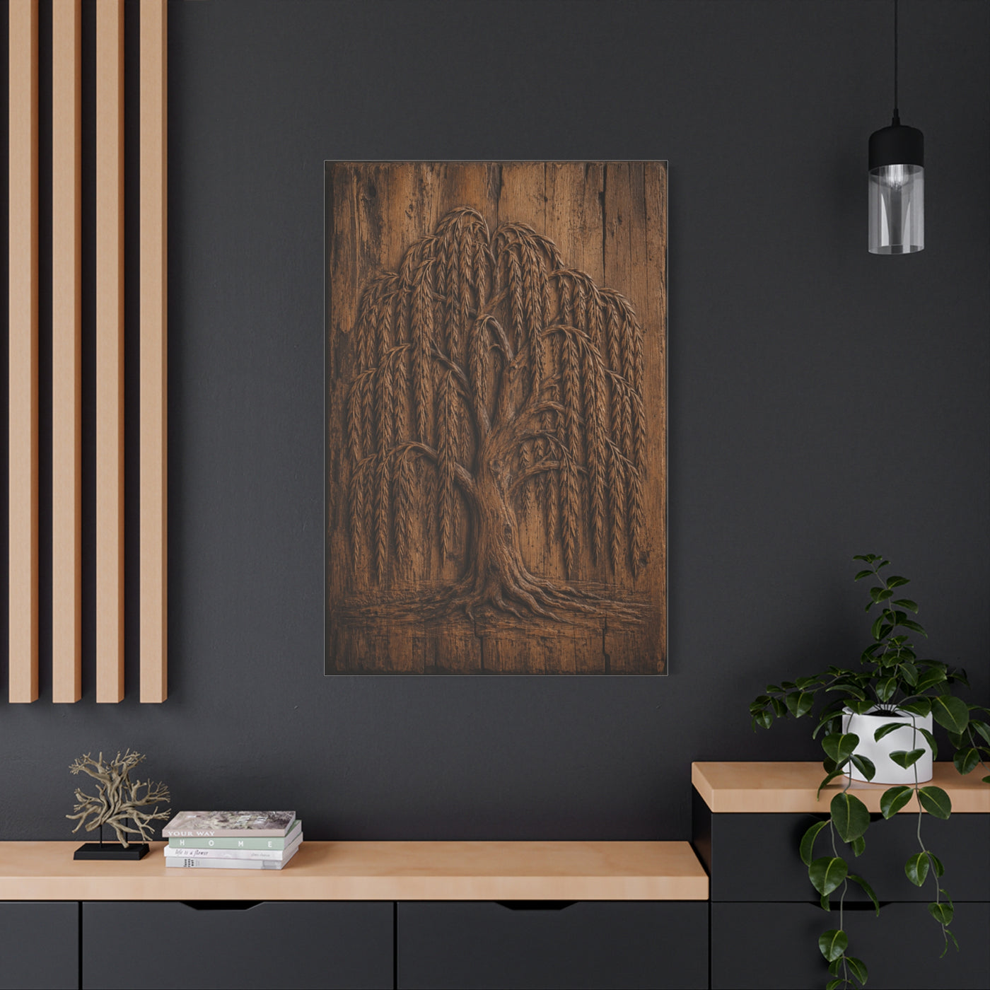 Carved Willow Tree Wooden Relief Trees Wall Art & Canvas Print