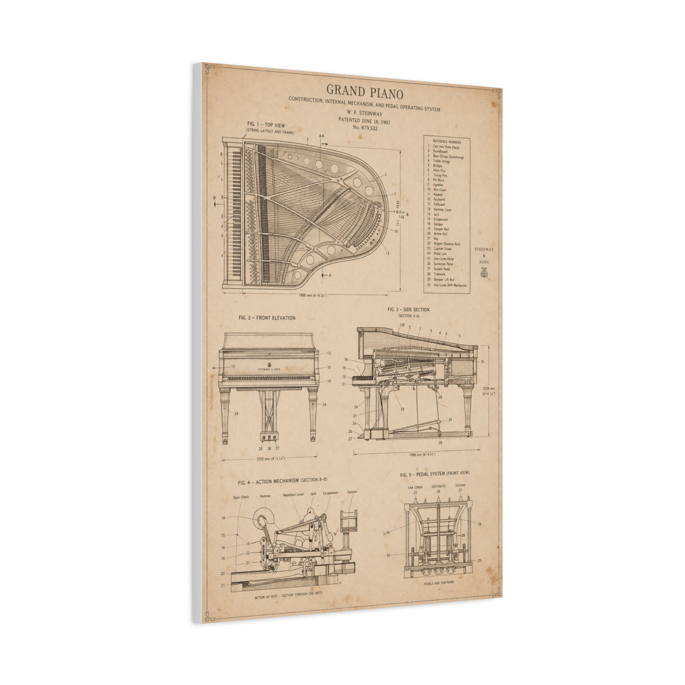 Steinway Grand Piano Technical Diagram Wall Art & Canvas Print